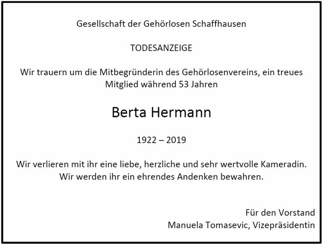 2019 Todesanzeige Berta Hermann